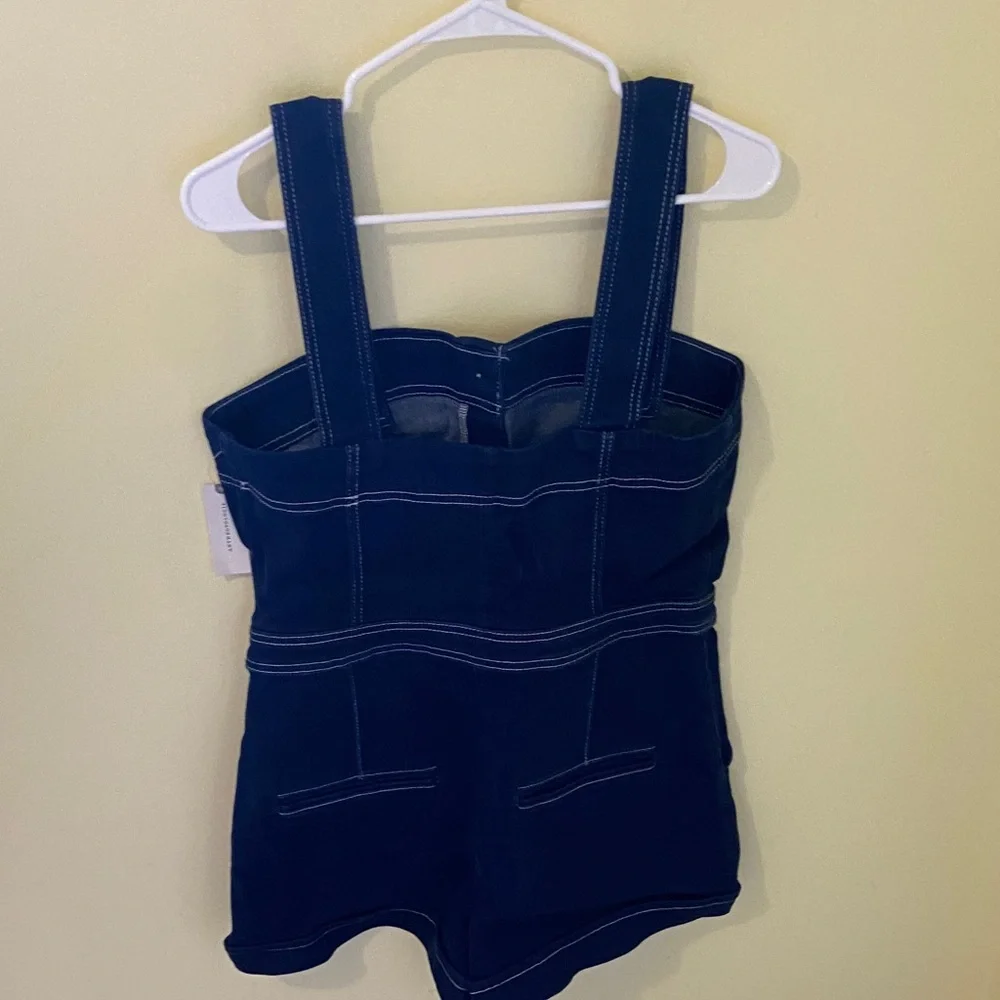 Anthropologie Dark Blue Denim Button Romper - Picture 5 of 6